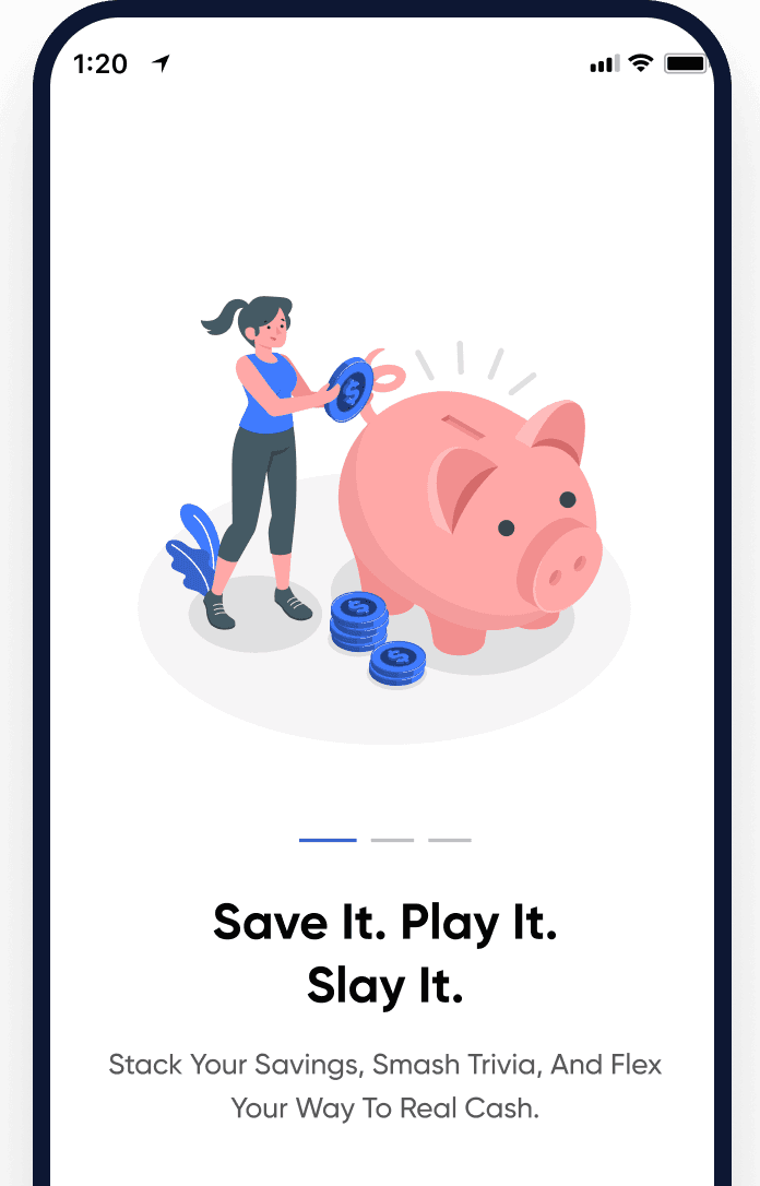Xtrempay app onboarding screen showing savings illustration